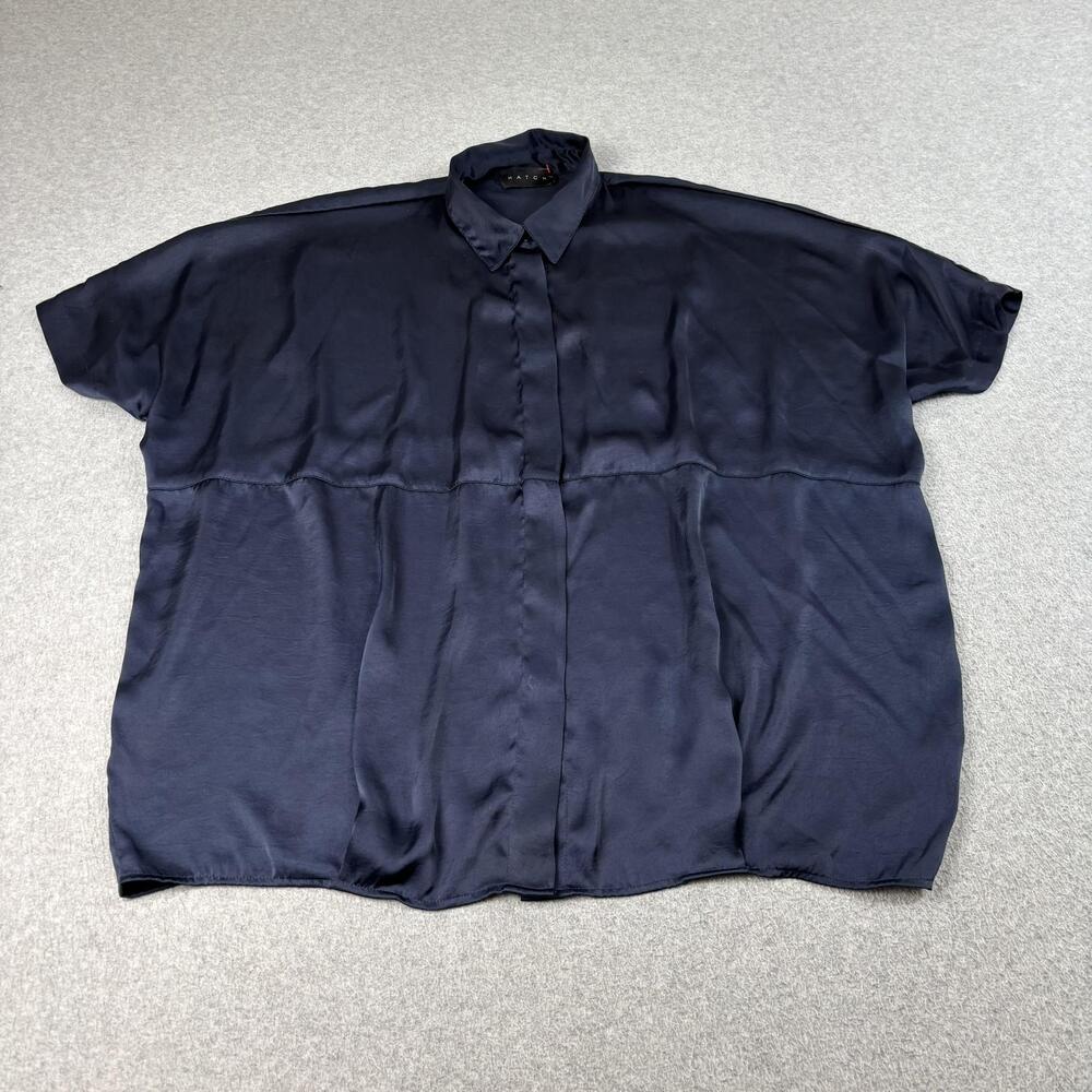 Hatch Shirt Women Small Blue Satin Button Dolman Maternity Boxy Made USA Comfy